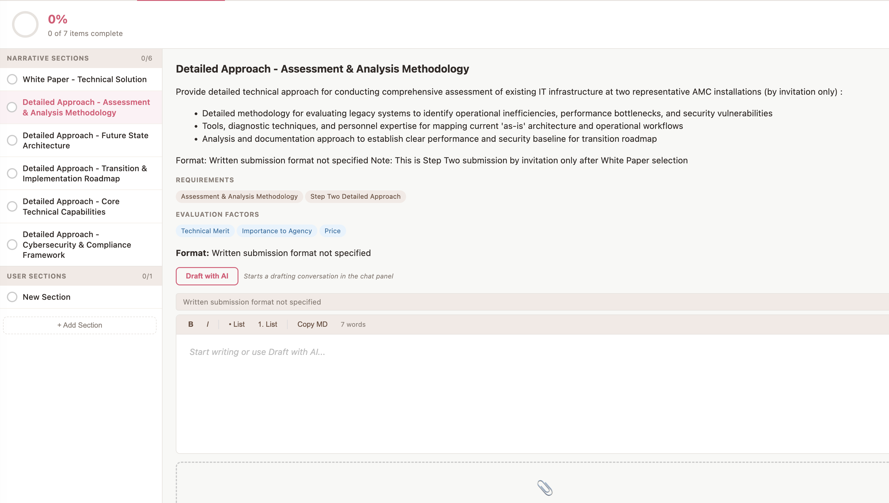 Bid response checklist generated from solicitation analysis.